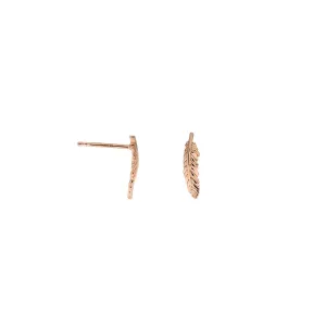 Curving Single Feather Stud Earrings - Rose Gold Vermeil