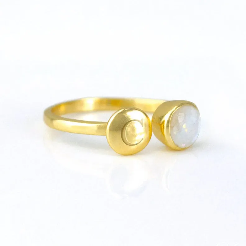 Custom Initial Adjustable Rainbow Moonstone Ring, June Birthstone