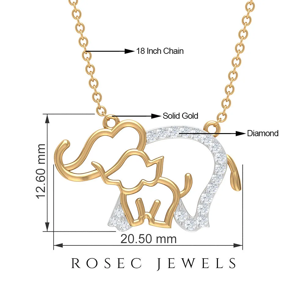 Dainty Moissanite Cute Elephant Necklace for Mothers Day Gift