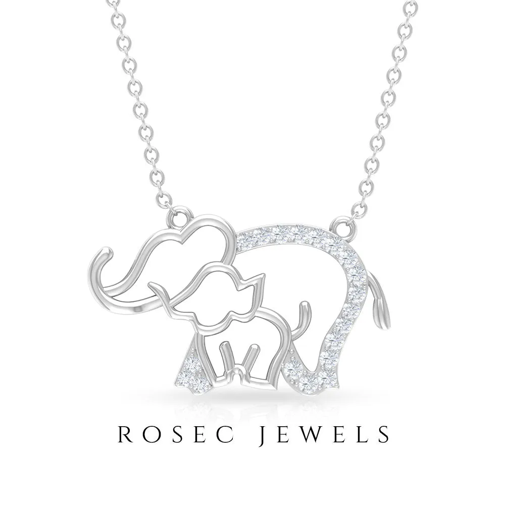 Dainty Moissanite Cute Elephant Necklace for Mothers Day Gift