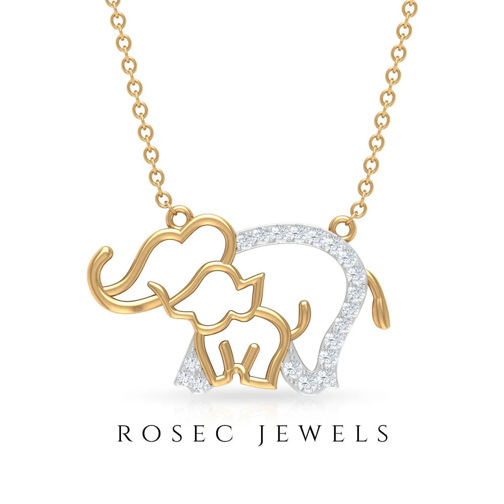 Dainty Moissanite Cute Elephant Necklace for Mothers Day Gift