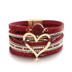 'Dalgu' Heart Charm Cuff Bracelet - wine red