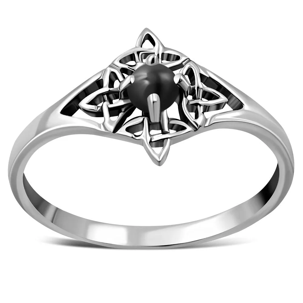 Delicate Black Onyx Celtic Knot Silver Ring