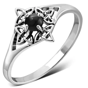 Delicate Black Onyx Celtic Knot Silver Ring