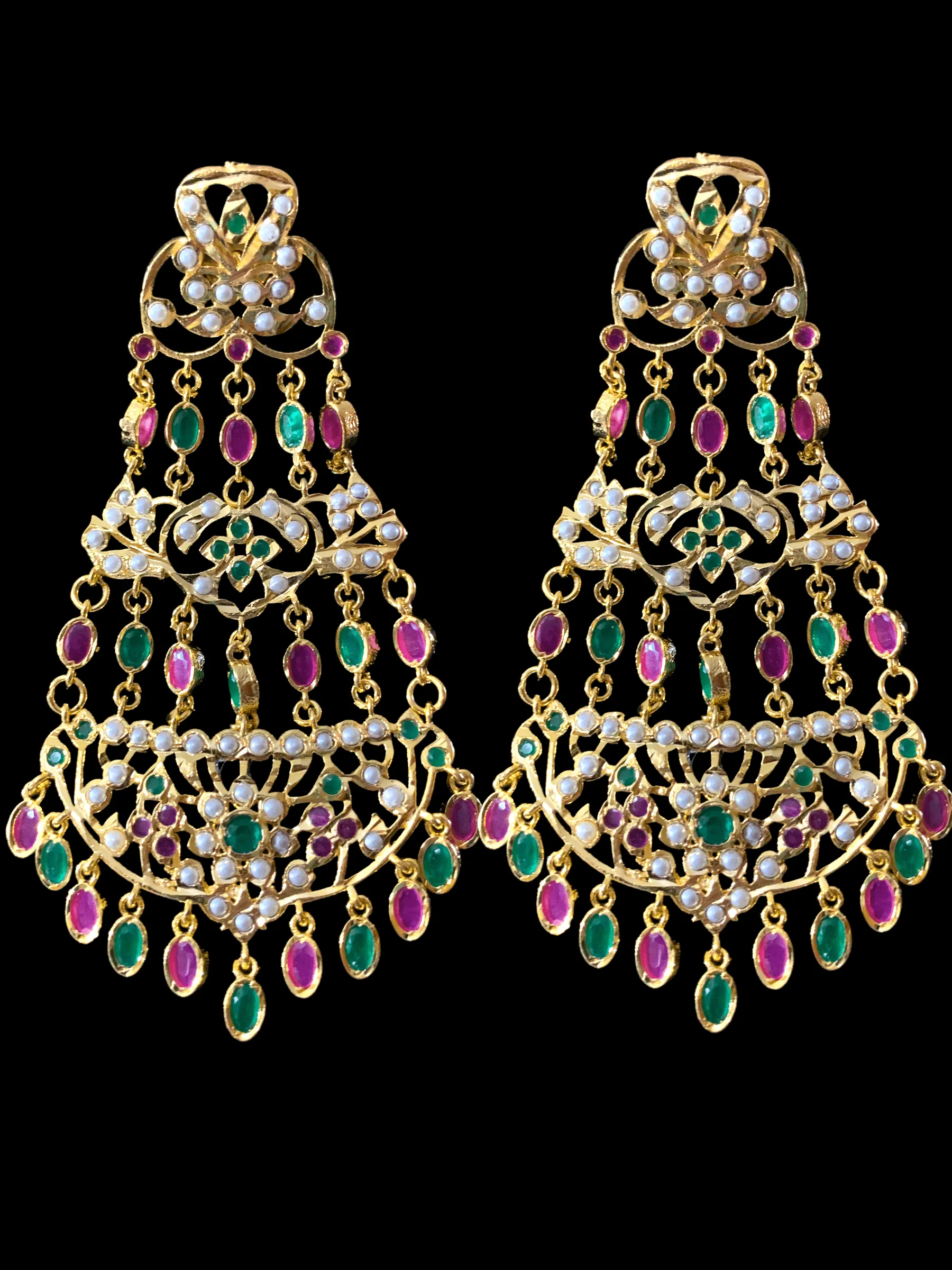 DER164 Naveen  jhoomar earrings ( Ruby emerald ) (SHIPS IN 4 WEEKS )