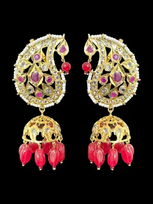 DER539 Kaan phool jhumka earrings in ruby (SHIPS IN 3 WEEKS  )