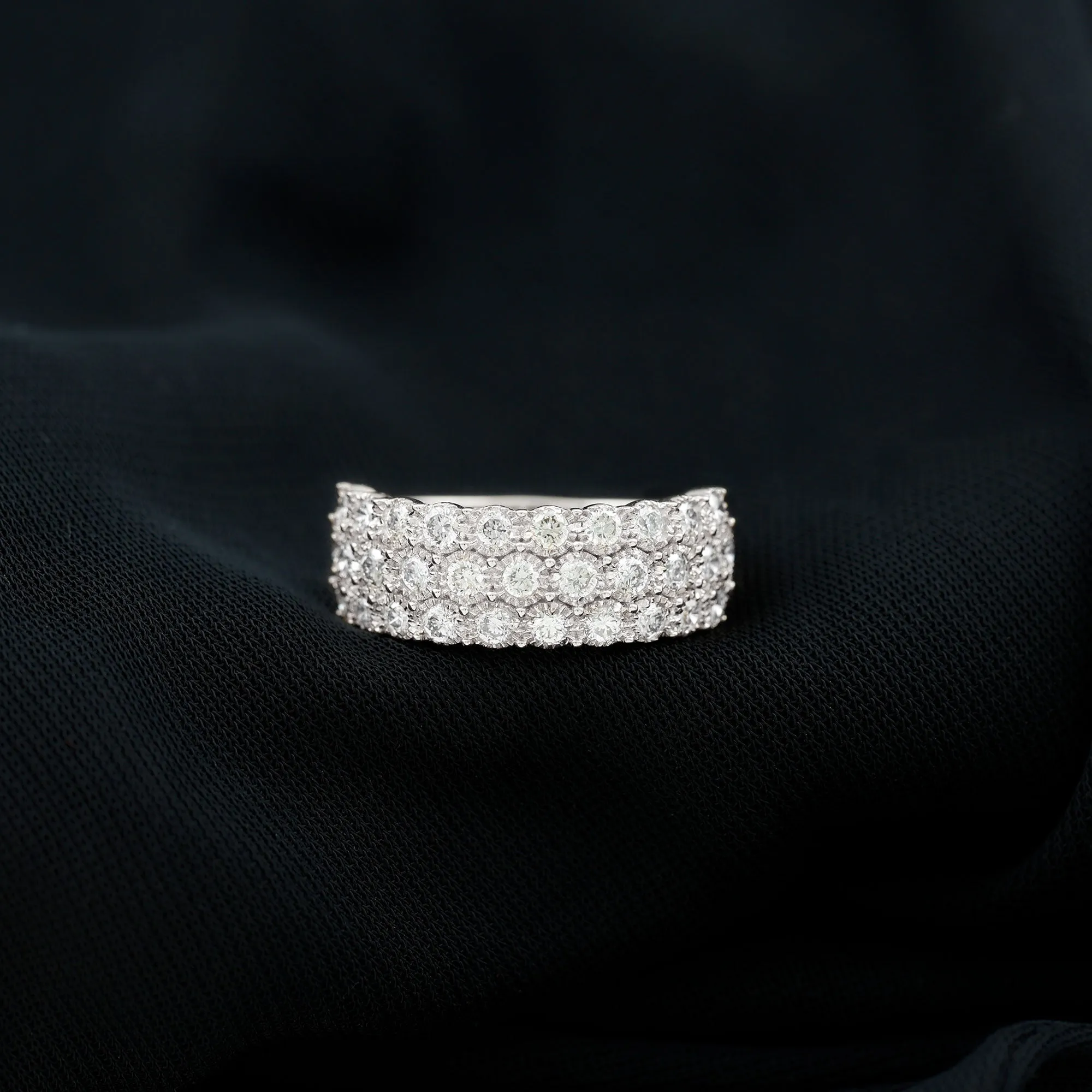 Diamond 3 Row Wide Wedding Band Ring