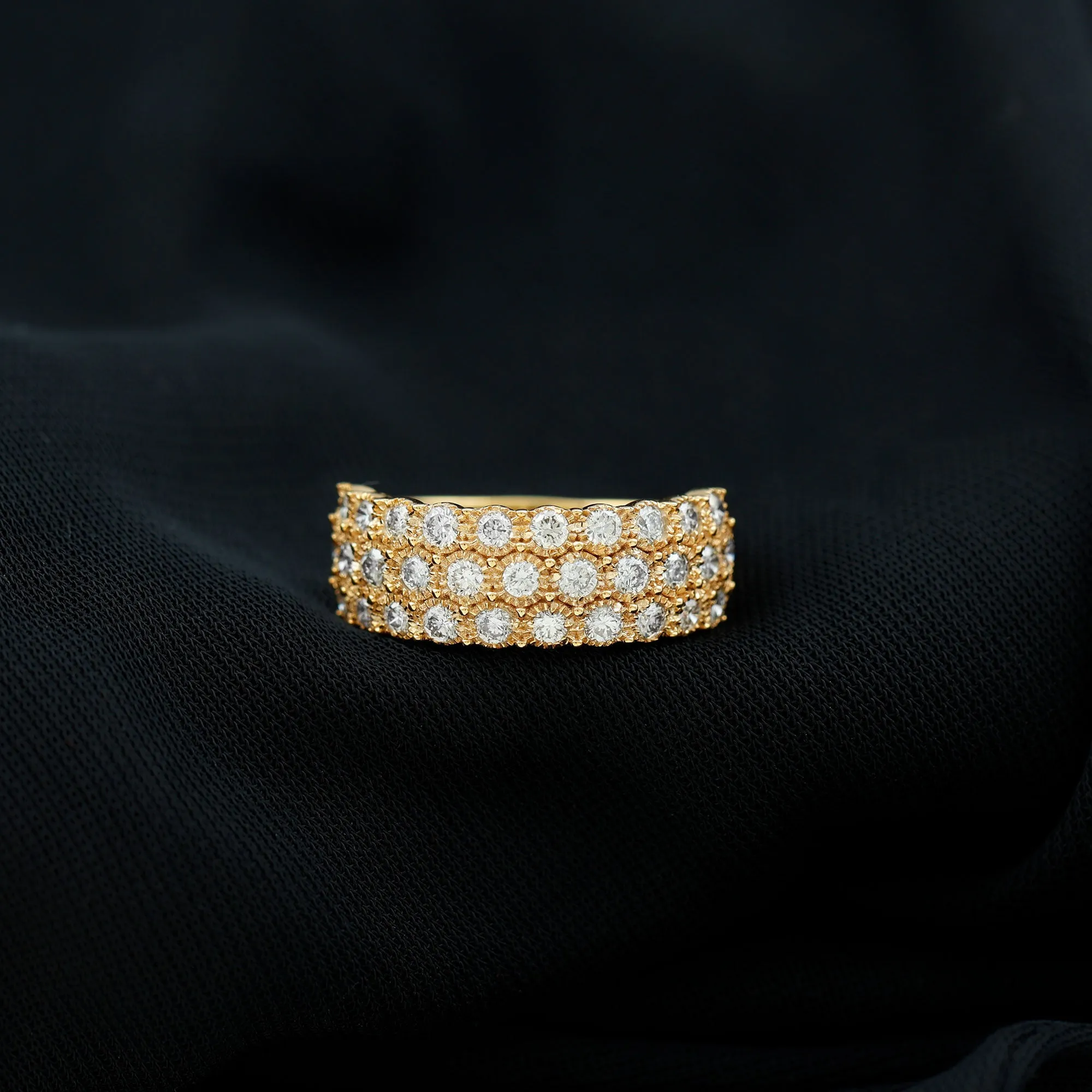 Diamond 3 Row Wide Wedding Band Ring