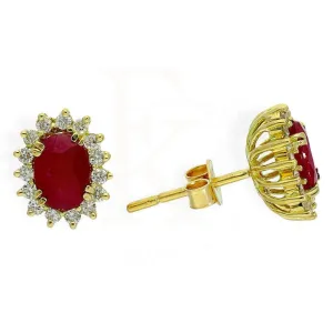 Diamond and Ruby Solitaire in Oval Shape Earrings in 18KT Gold - FKJERN18K1865