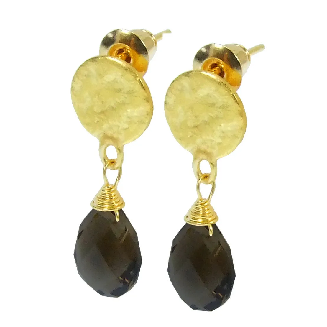 Disc Stud Earrings with Onyx Drops