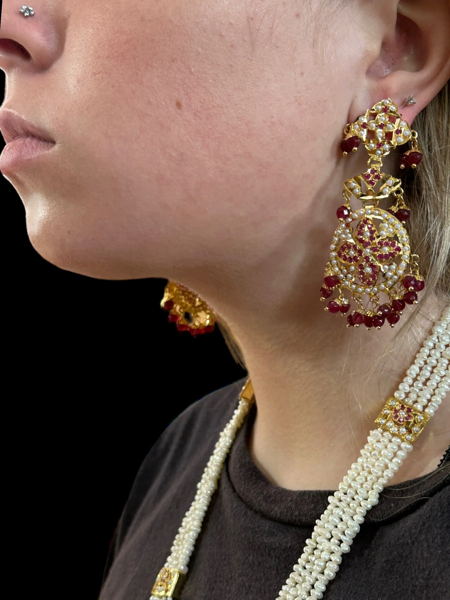 DLN13 jadau rani haar in ruby with fresh water  pearls ( READY TO SHIP)