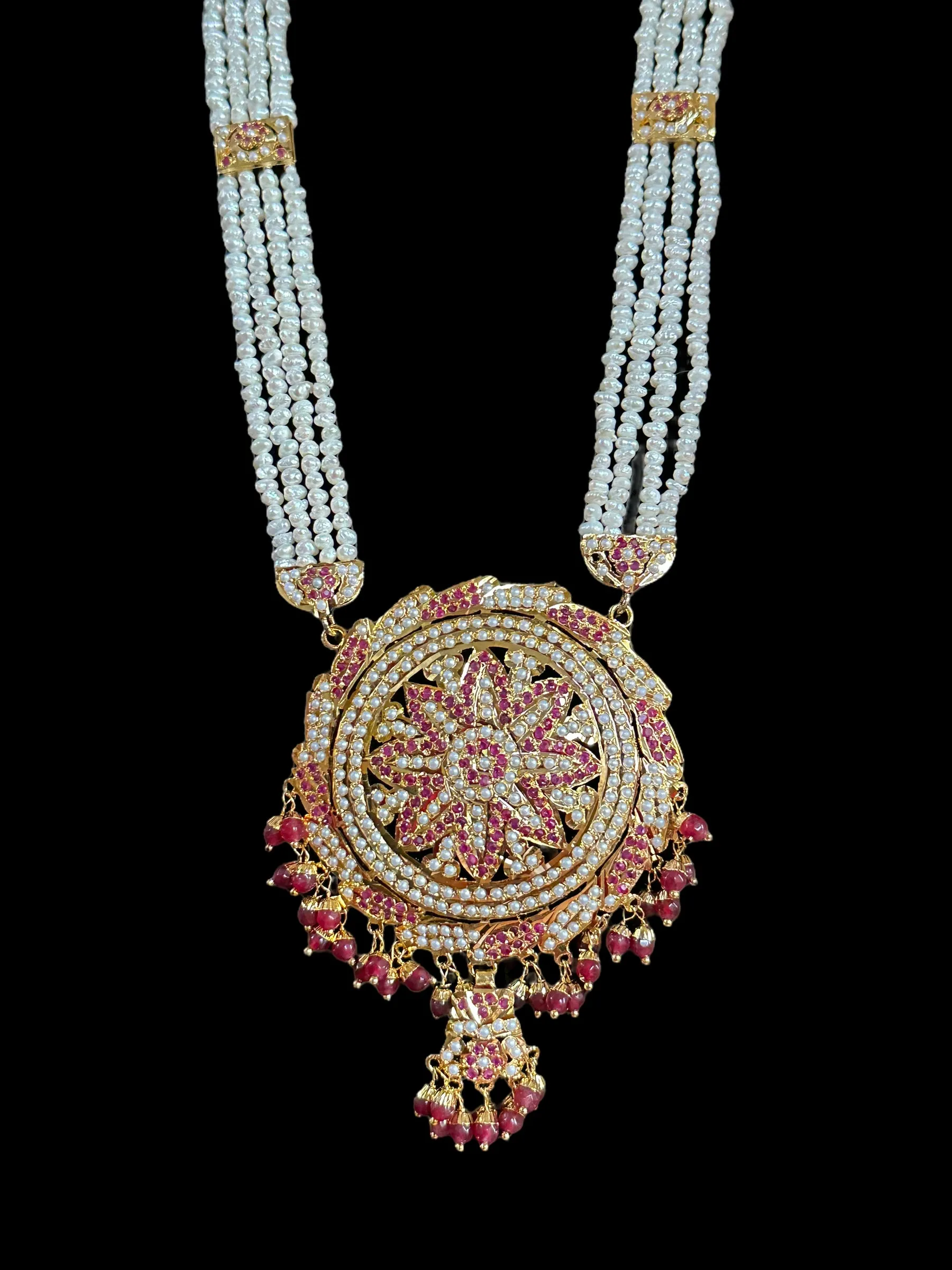 DLN13 jadau rani haar in ruby with fresh water  pearls ( READY TO SHIP)