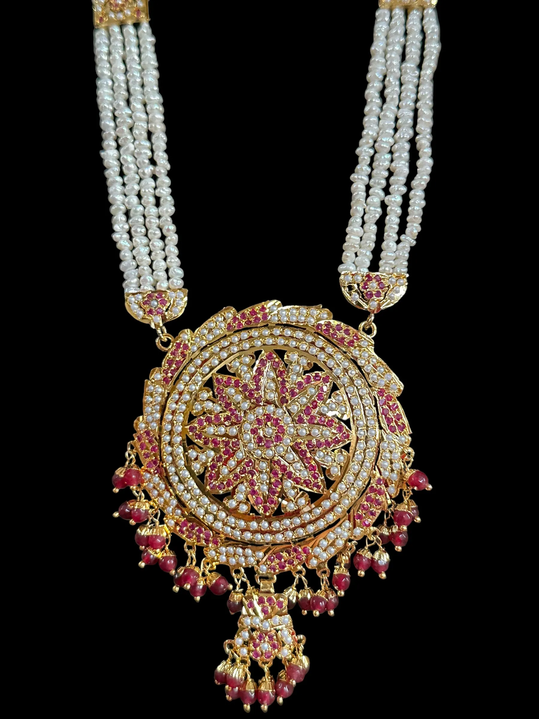 DLN13 jadau rani haar in ruby with fresh water  pearls ( READY TO SHIP)