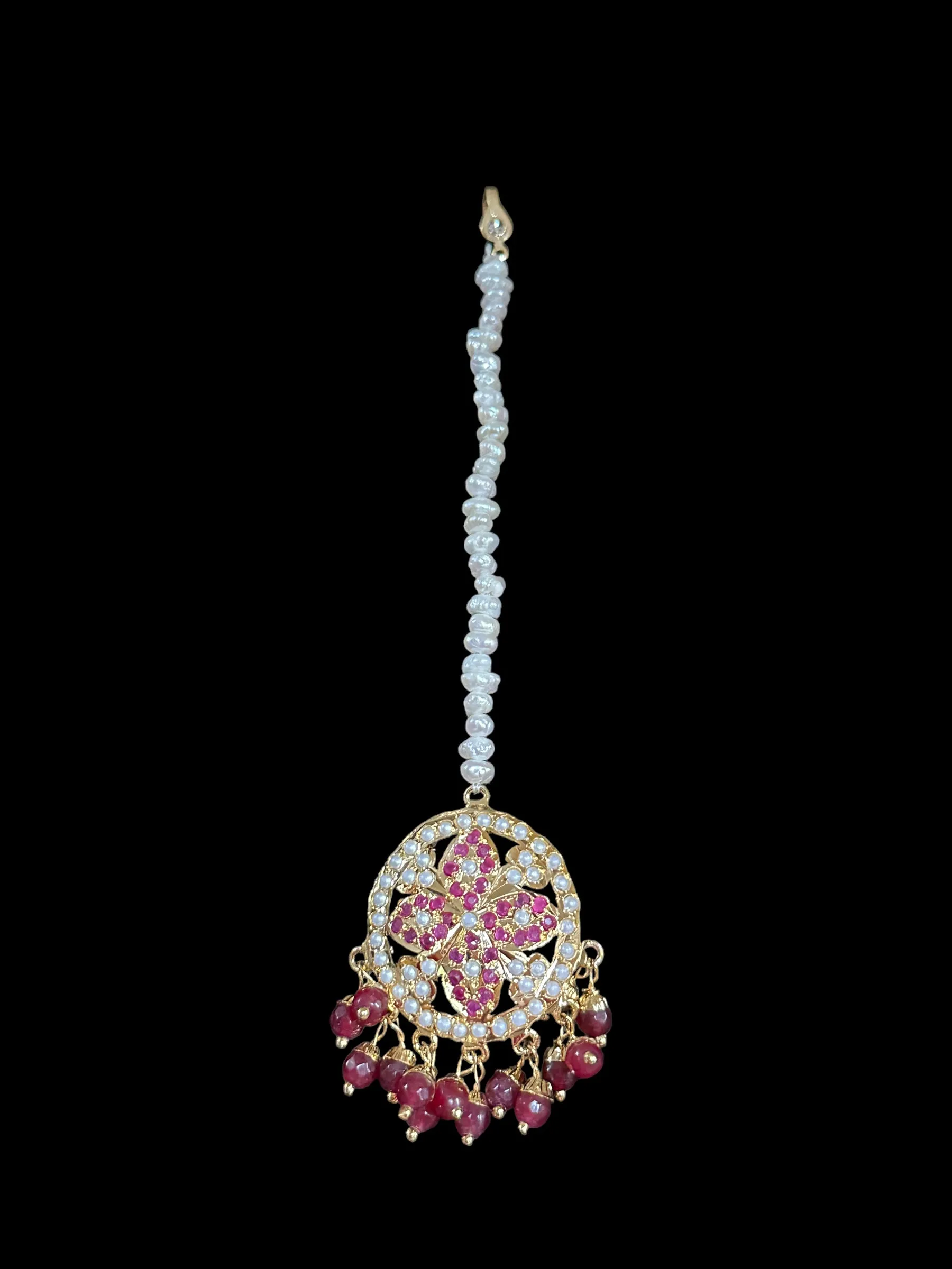 DLN13 jadau rani haar in ruby with fresh water  pearls ( READY TO SHIP)