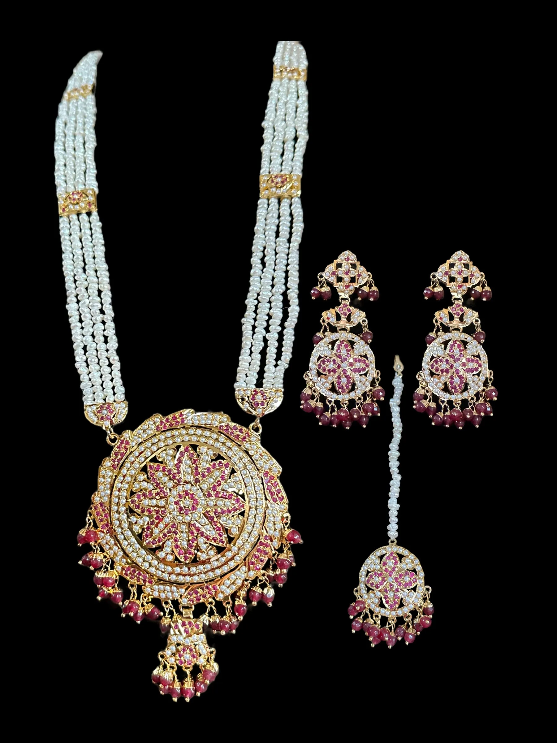 DLN13 jadau rani haar in ruby with fresh water  pearls ( READY TO SHIP)