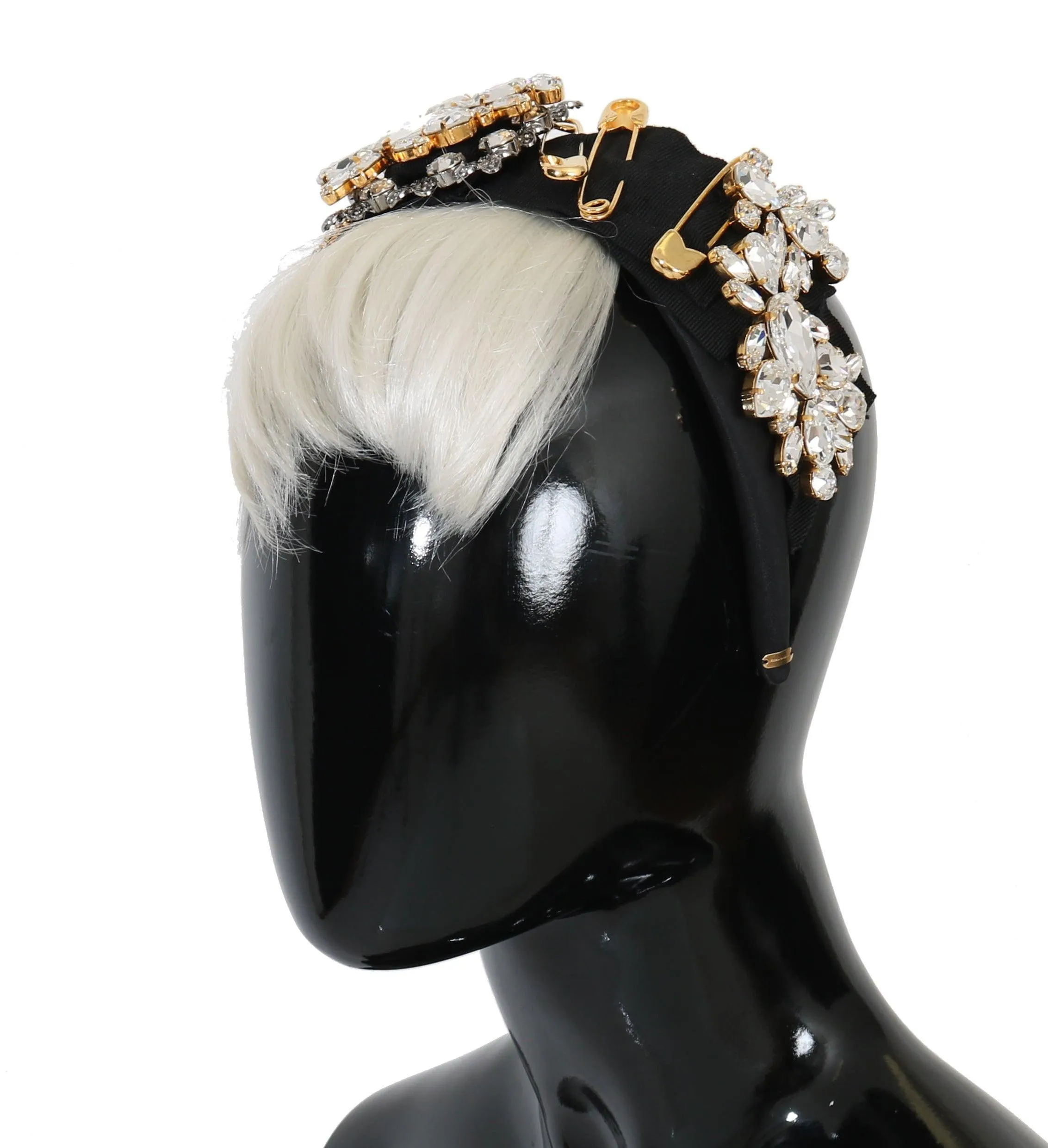 Dolce & Gabbana Black Crystal White Hair Parrucchiera Headband Diadem