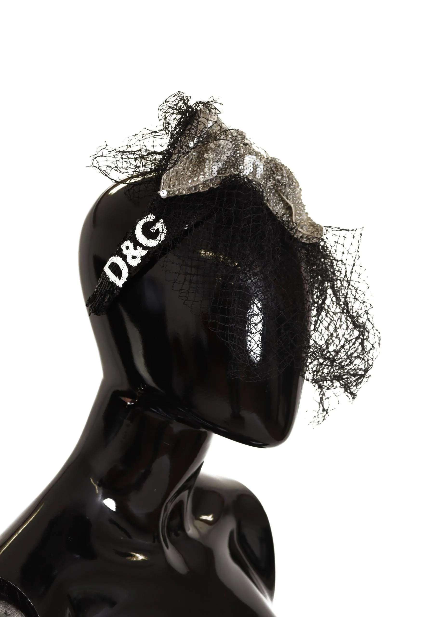 Dolce & Gabbana Black Logo Sequined Fascinator Diadem Headband