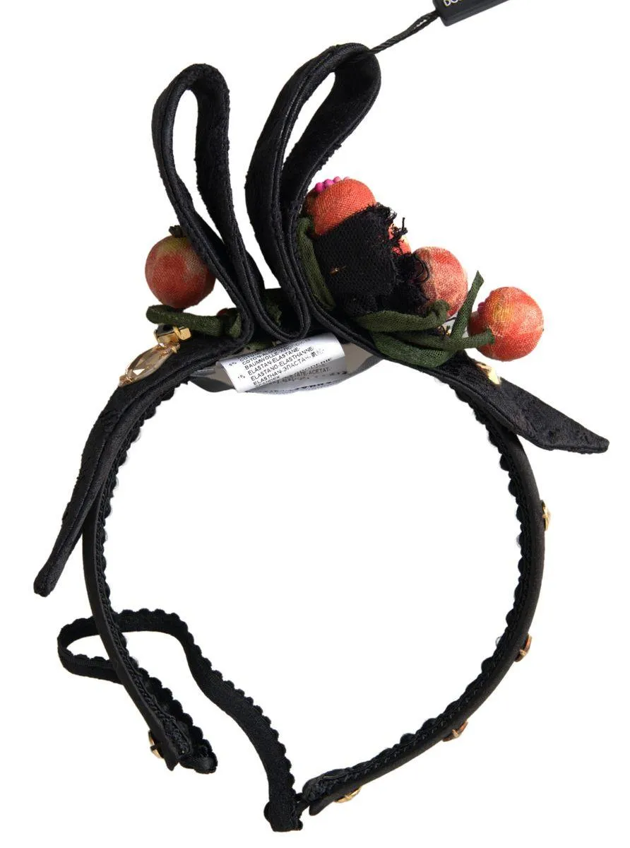 Dolce & Gabbana Black with multicolor Fig Fruit Crystal Tiara Diadem Headband