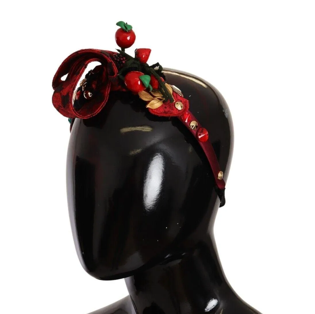 Dolce & Gabbana Red Tiara Berry Fruit Crystal Bow Hair Diadem Headband