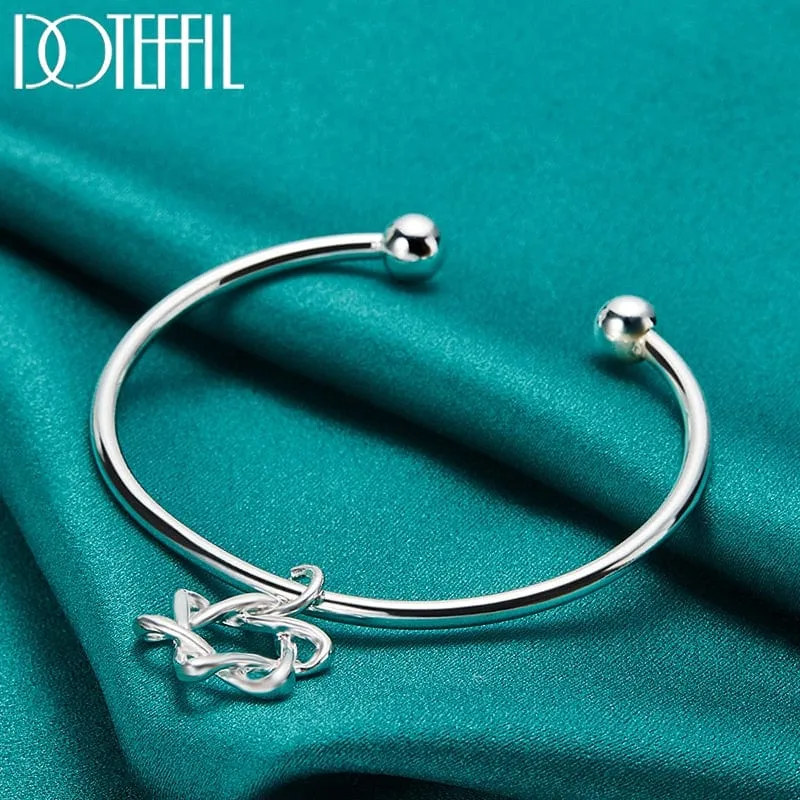 Double Beads Star of David Cuff Bangle Bracelet 925 Sterling Silver