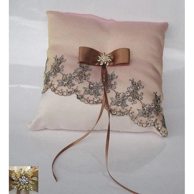 Dramatic Chocolate Embroidered Mantilla Lace Wedding Ring Bearer Pillow