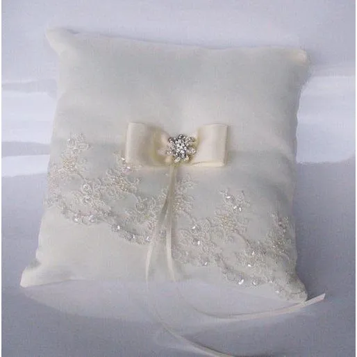 Dramatic Chocolate Embroidered Mantilla Lace Wedding Ring Bearer Pillow