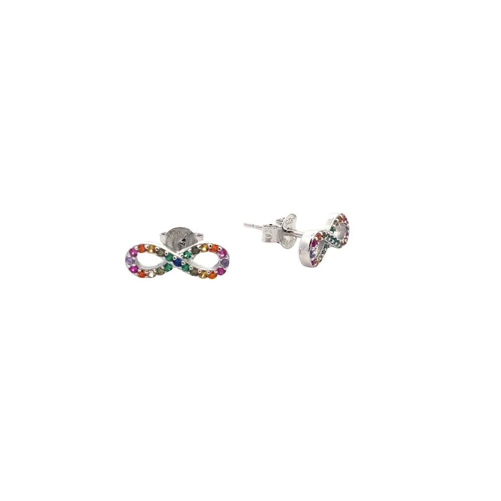 E7766 INFINITY RAINBOW COLORED STONE SILVER EARRINGS 1.20G