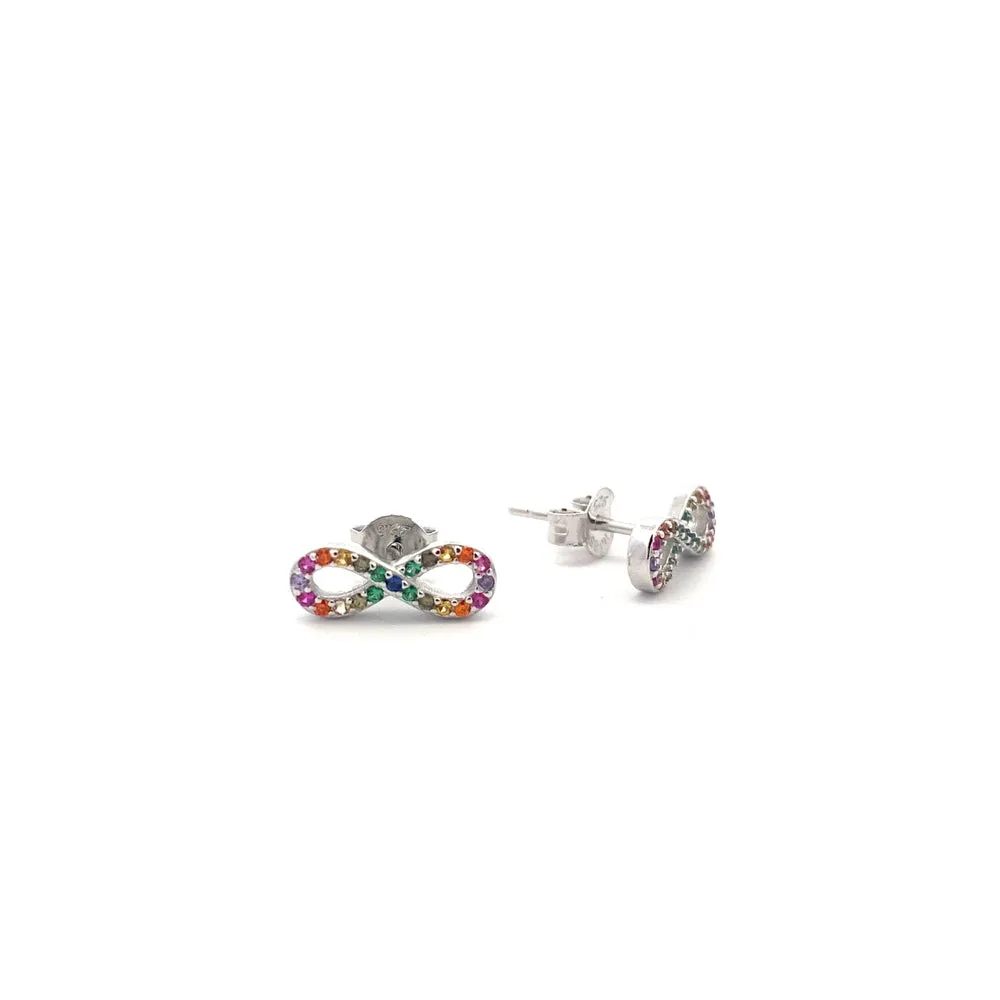 E7766 INFINITY RAINBOW COLORED STONE SILVER EARRINGS 1.20G