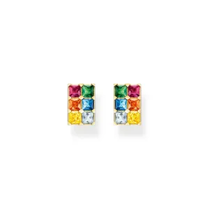 Ear studs colourful stones gold