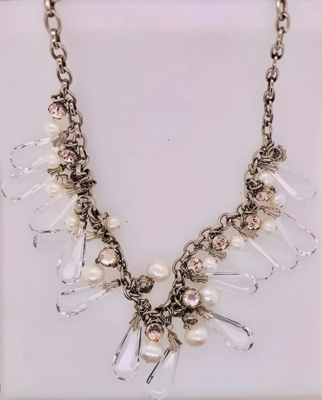 Elaborate Teardrop and Beaded Crystal Necklace