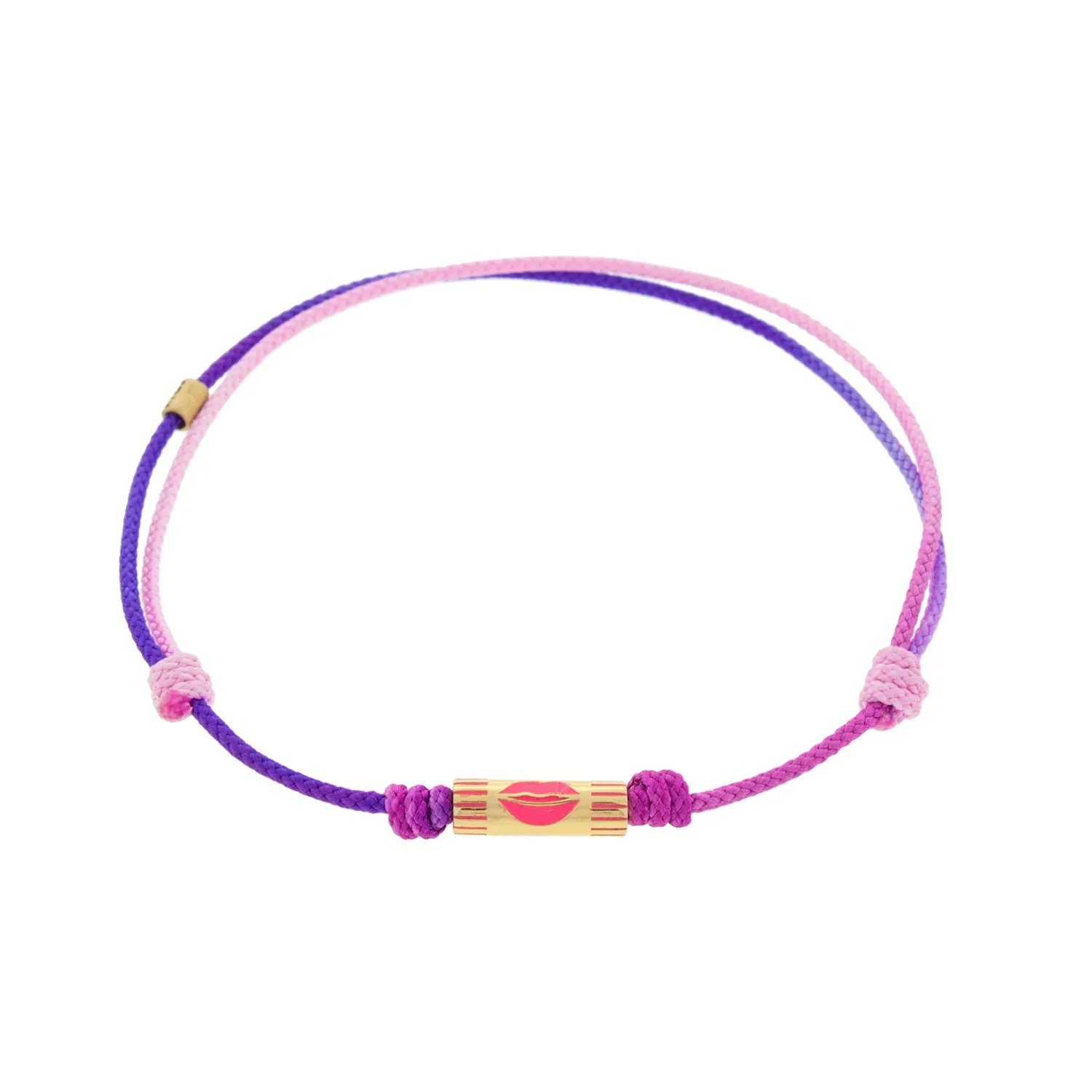 Enameled Lips Slim Tube on a Purple Ombre Cord Bracelet