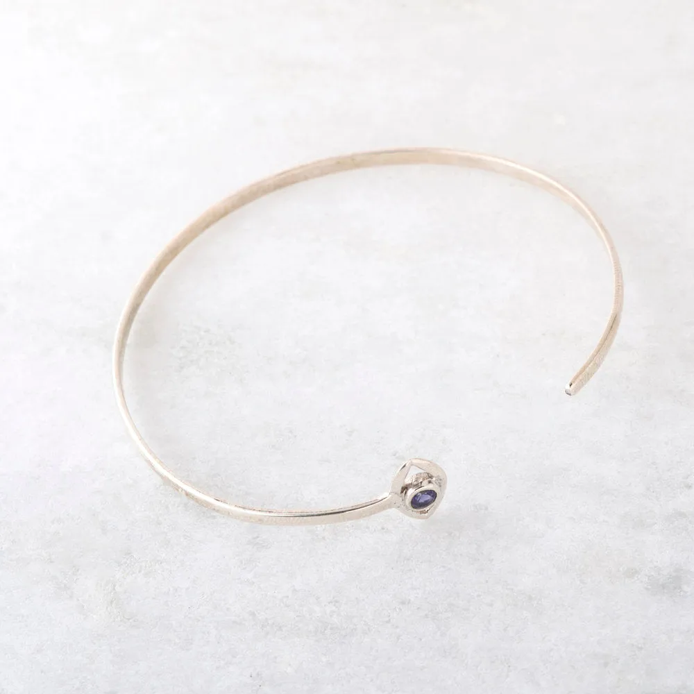 Evil Eye Iolite Cuff in Sterling Silver or Gold Vermeil