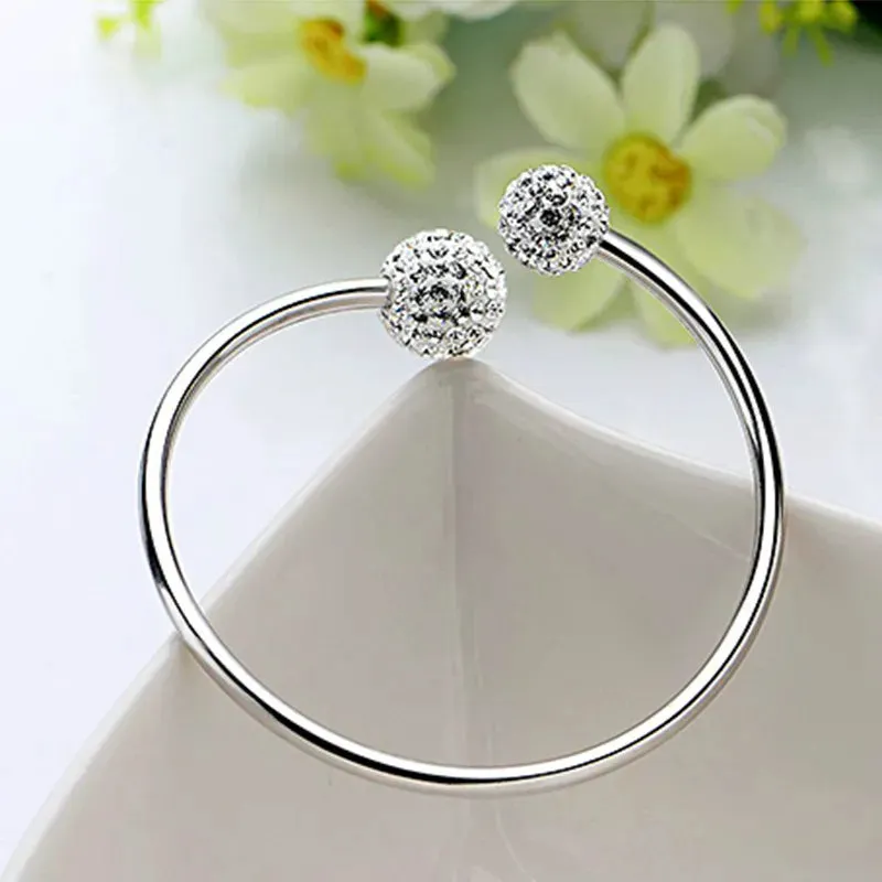 Fashion 925 Sterling Silver Woman Cuff Bracelet Open Leaf Shaped Adjustable Charm Bangle Girls Party Jewelry Christmas Gifts