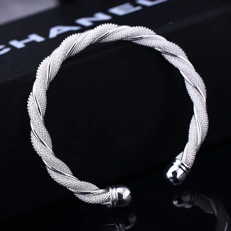 Fashion 925 Sterling Silver Woman Cuff Bracelet Open Leaf Shaped Adjustable Charm Bangle Girls Party Jewelry Christmas Gifts