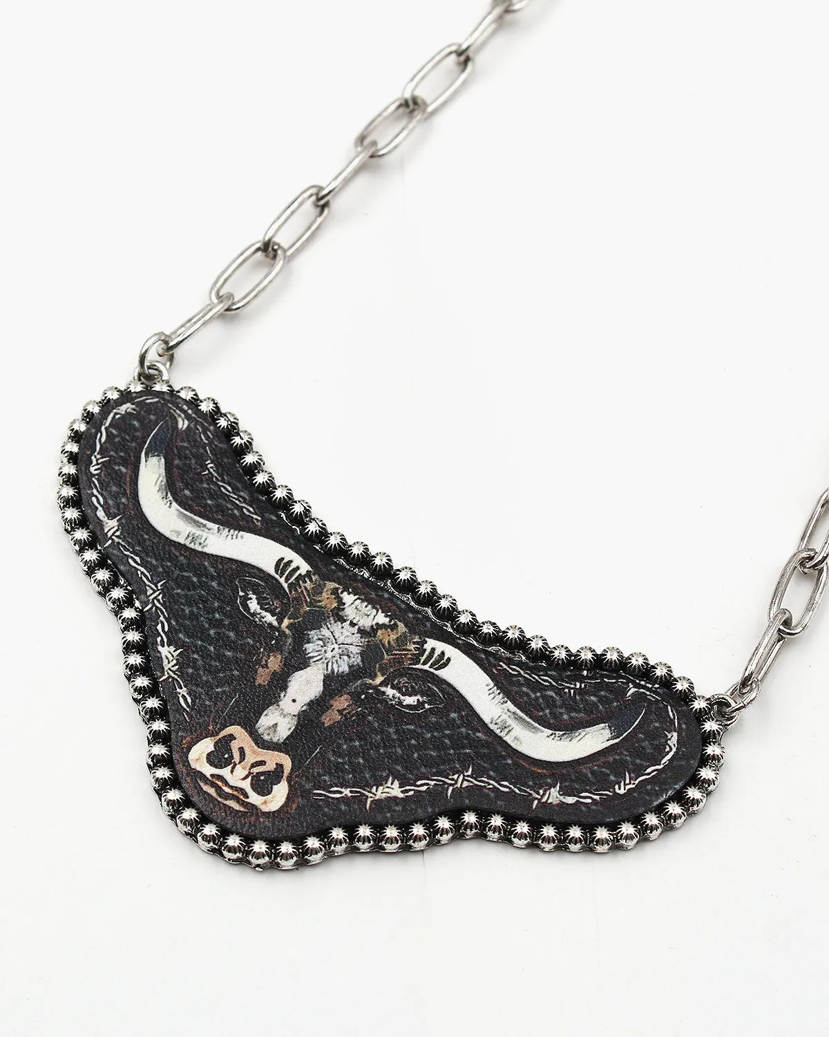 Faux Leather Cow Print Charm Necklace