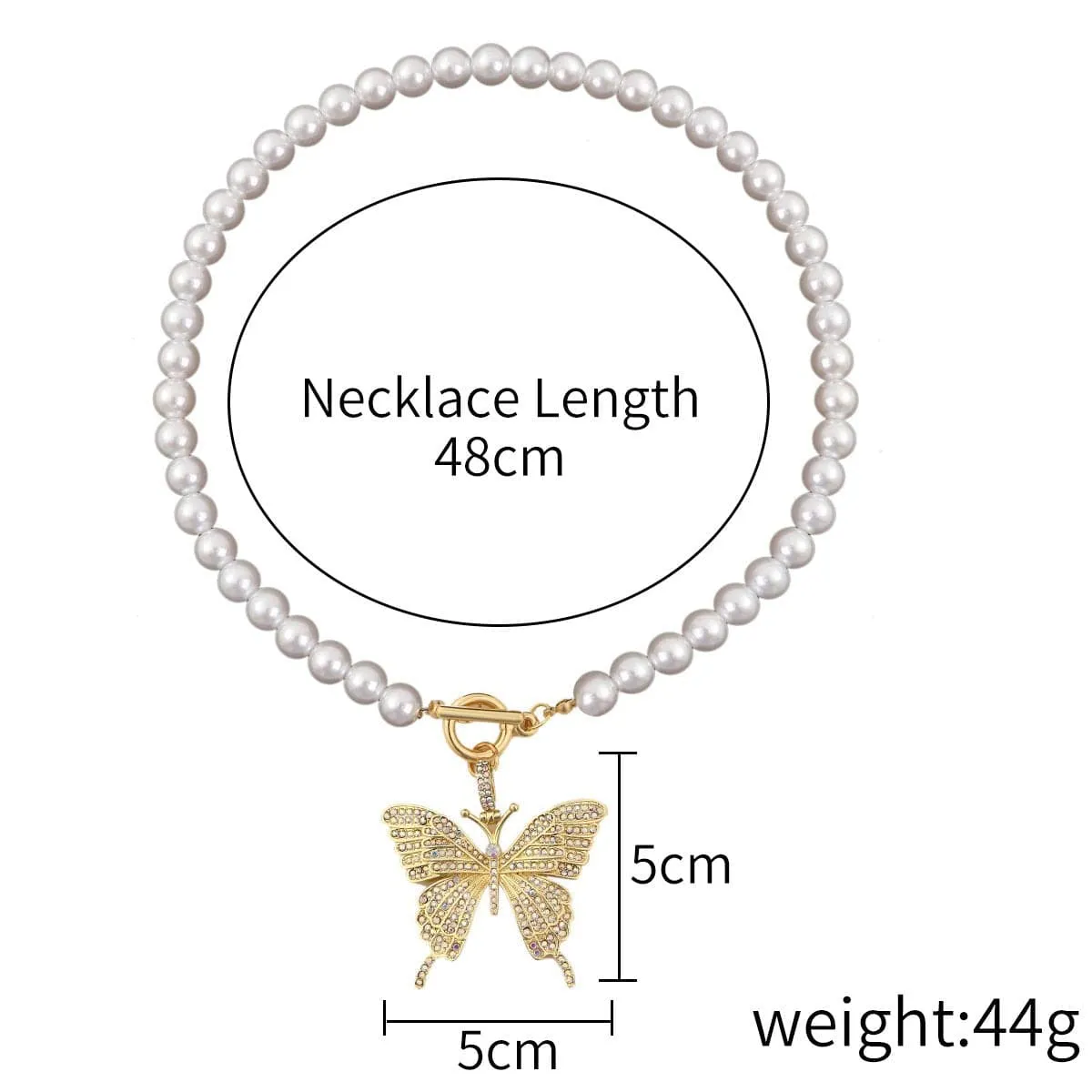 Faux pearl beaded butterfly pendant necklace