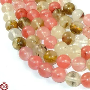 Fire Cherry Quartz Beads Smooth Round