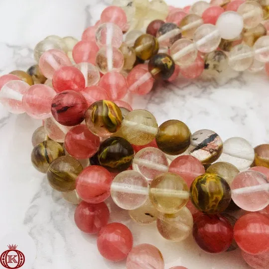 Fire Cherry Quartz Beads Smooth Round