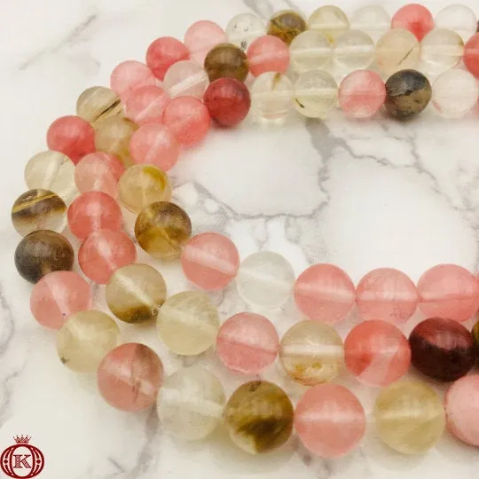 Fire Cherry Quartz Beads Smooth Round