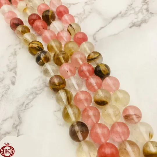 Fire Cherry Quartz Beads Smooth Round