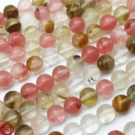 Fire Cherry Quartz Beads Smooth Round