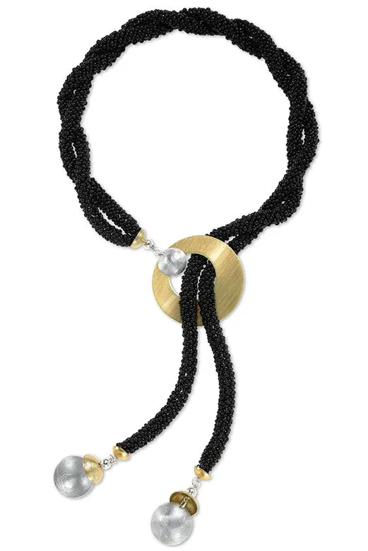 FIRE Double Strand Czech Glass Hand-Sewn Lariat Necklace with Color choices and Mixed Metals from the BEADED Collection