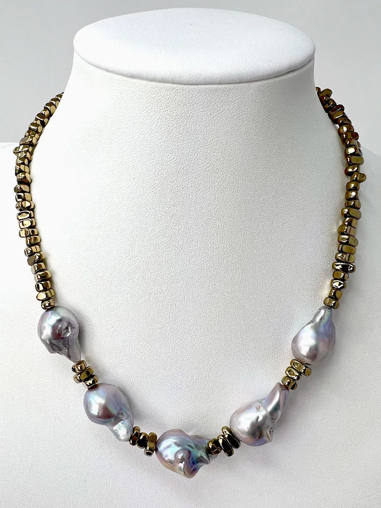 French 75 Baroque Pearl & Pyrite Necklace