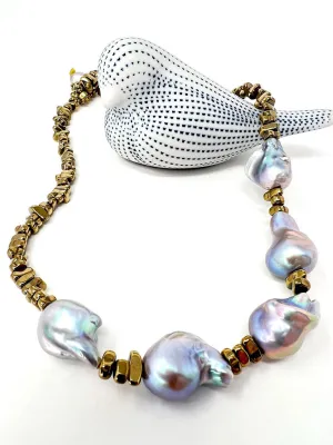 French 75 Baroque Pearl & Pyrite Necklace