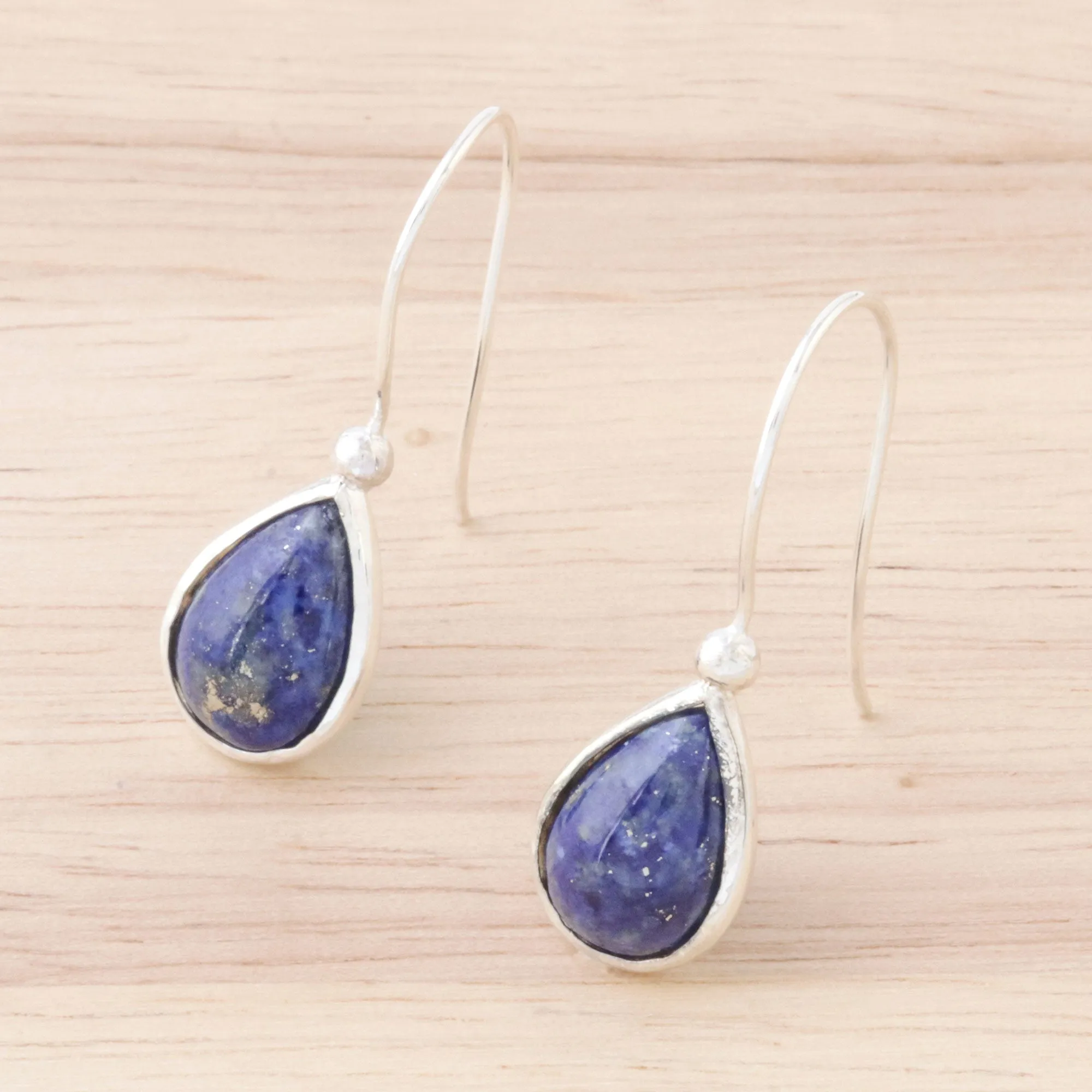 Galaxy Drops Lapis Lazuli and Sterling Silver Teardrop Drop Earrings