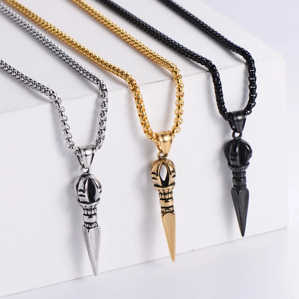 Gandhanra Stainless Steel Tibetan Vajra Dagger Pendant Necklace