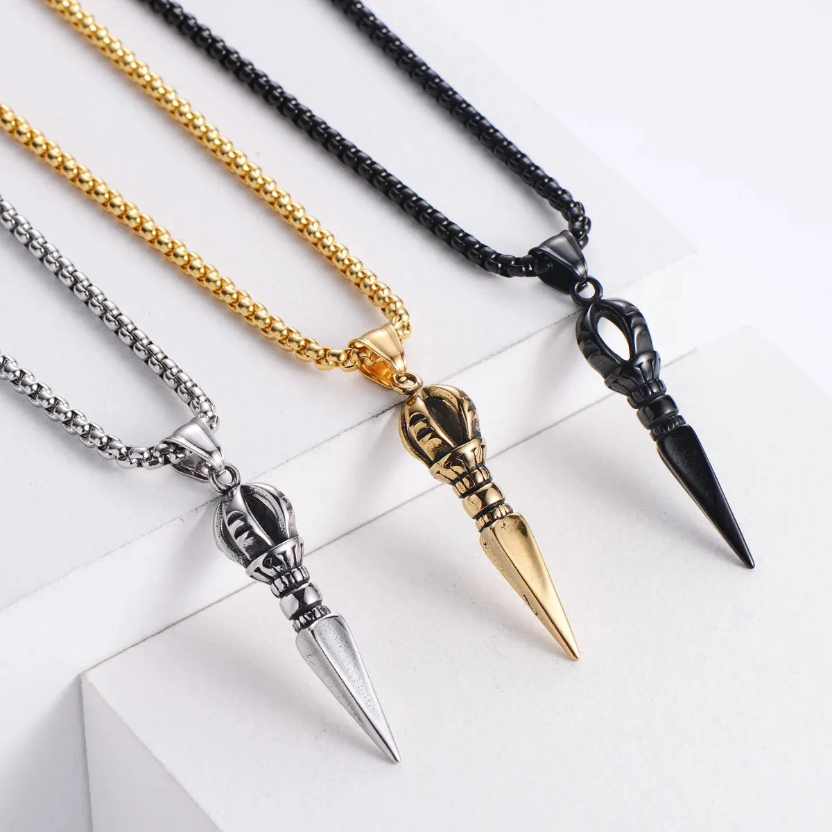 Gandhanra Stainless Steel Tibetan Vajra Dagger Pendant Necklace