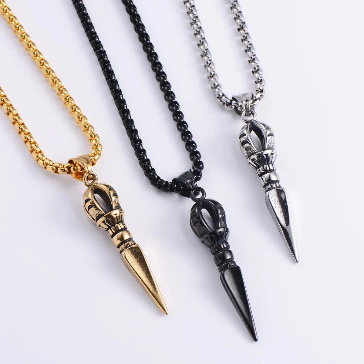 Gandhanra Stainless Steel Tibetan Vajra Dagger Pendant Necklace