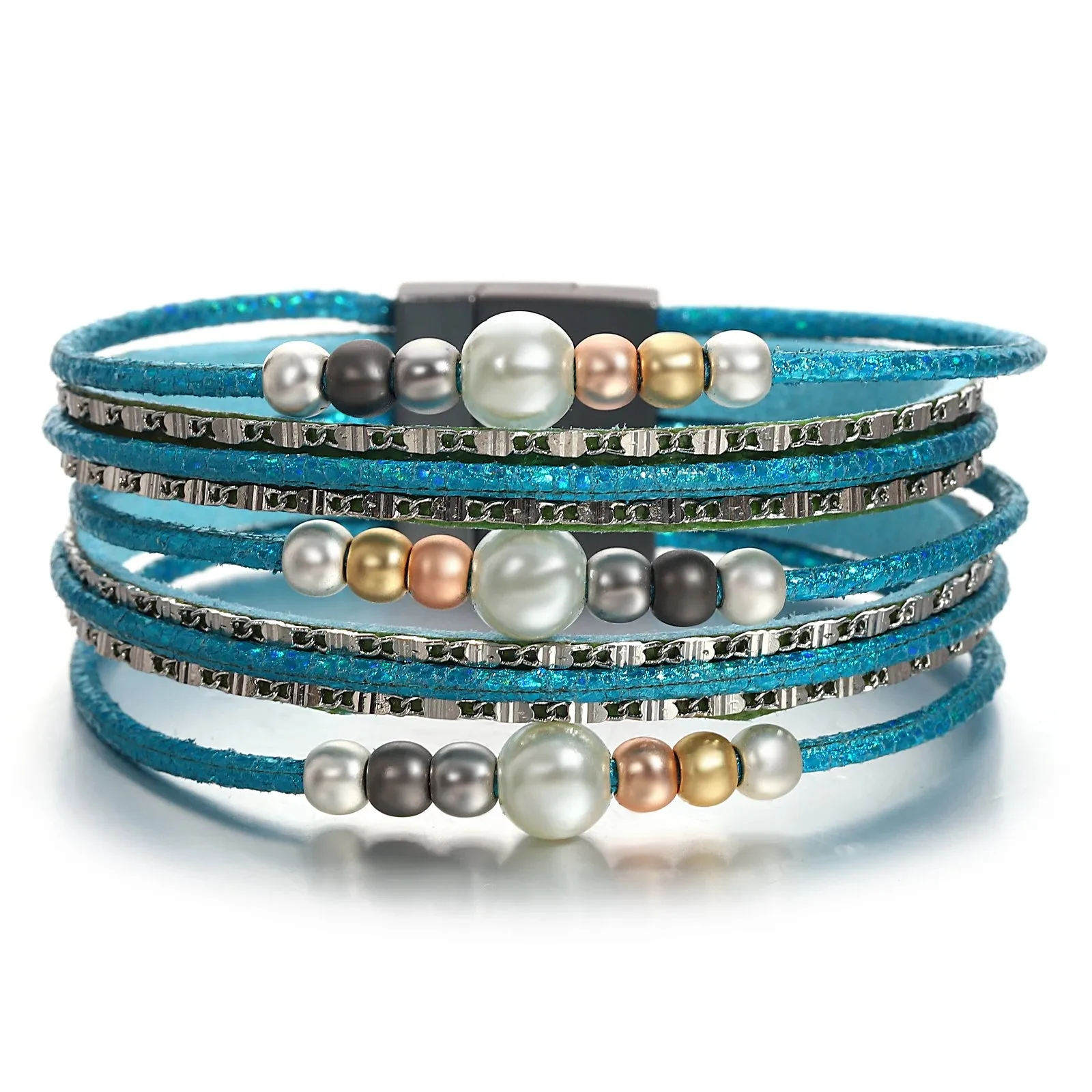 'Girinya' Pearl Beads Cuff Bracelet - blue