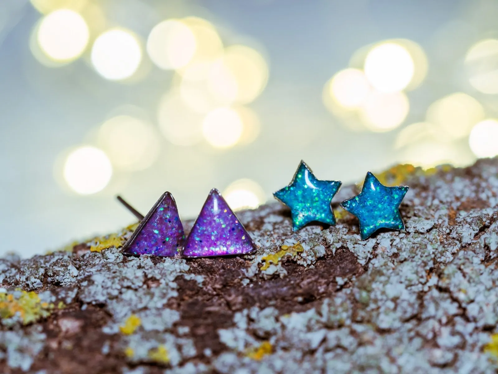 Glitter star stud earrings, Stainless steel